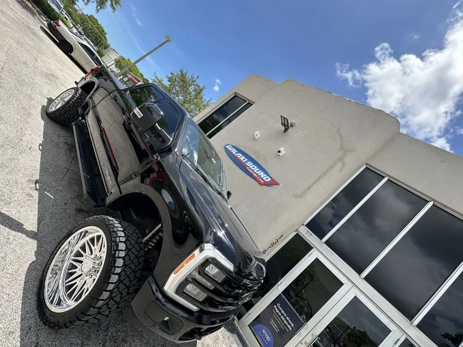 Truck cab carbon window tint Miami — Galaxi Sound lifetime warranty